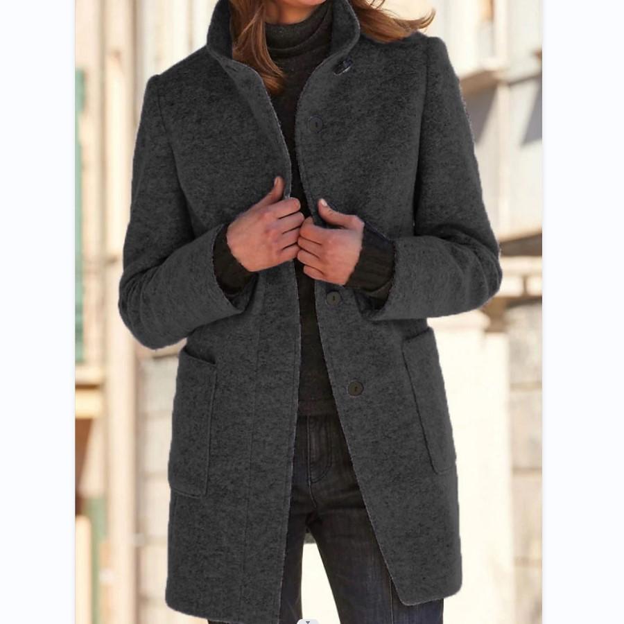 Classic Wool Women's Coat with Retro Button Closure - Amanda