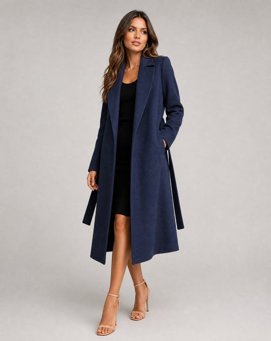 Imogen Long Wool-Blend Belted Coat