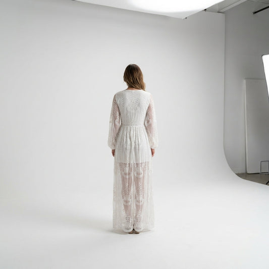 Lorena Lace V-Neck Split Maxi Dress