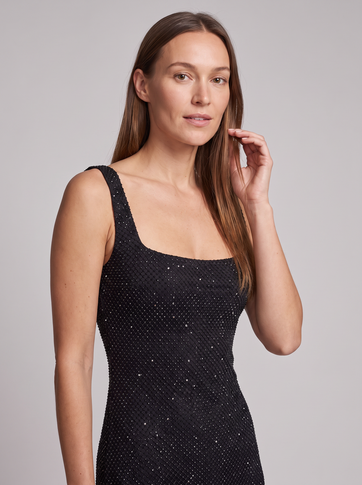 Valerie Sequin Square-Neck Gala Maxi Dress