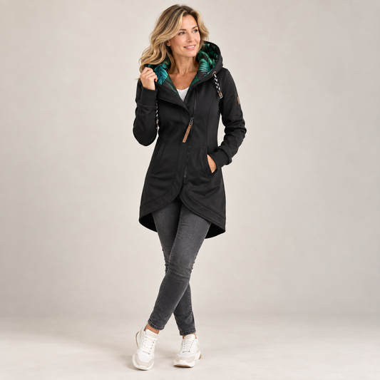 Waterproof Leaf Print Lined Hooded Jacket