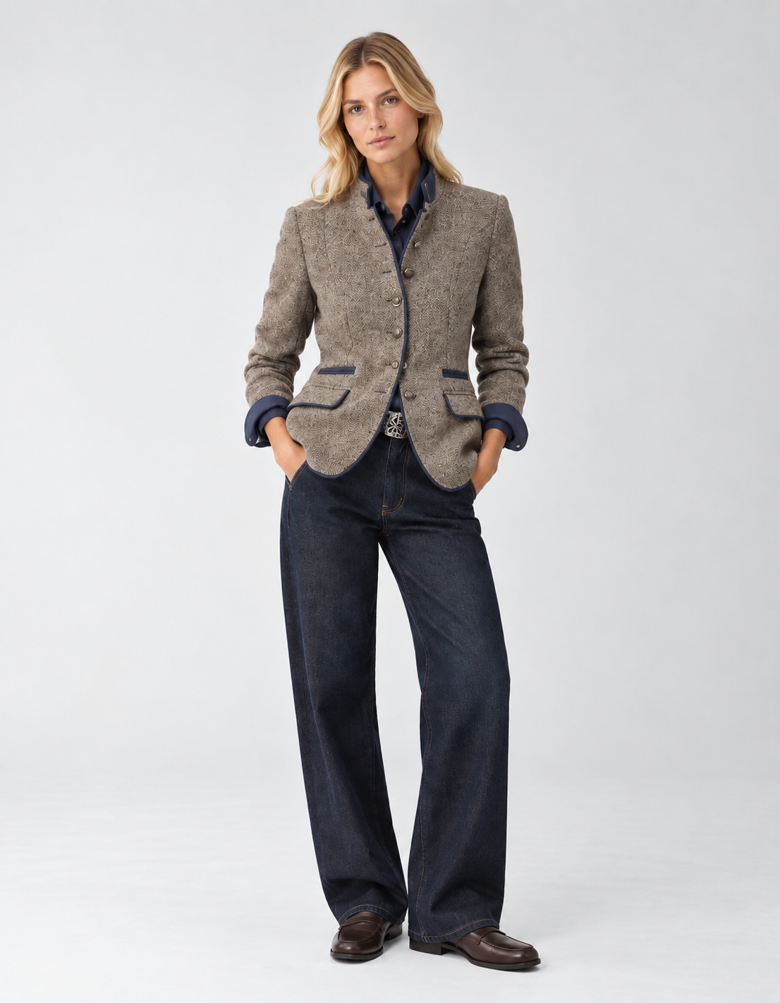 Wool Blazer with Contrast Trim