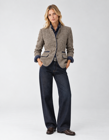 Wool Blazer with Contrast Trim