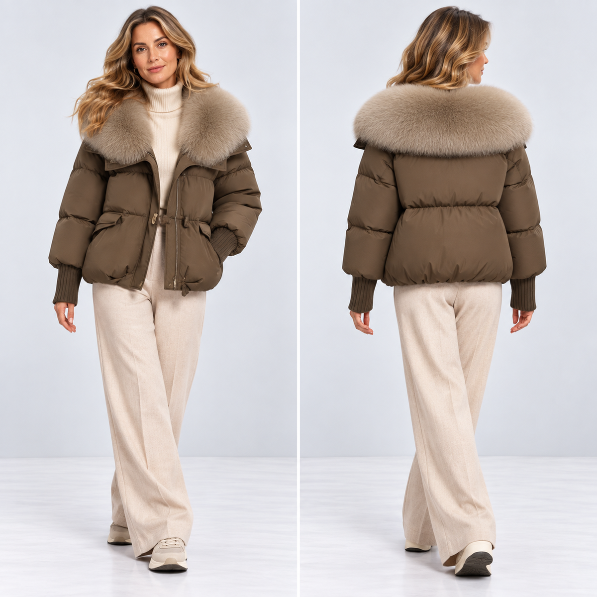 Quilted Puffer Jacket with Faux Fur Collar