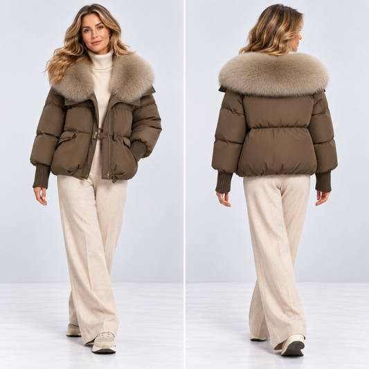 Quilted Puffer Jacket with Faux Fur Collar