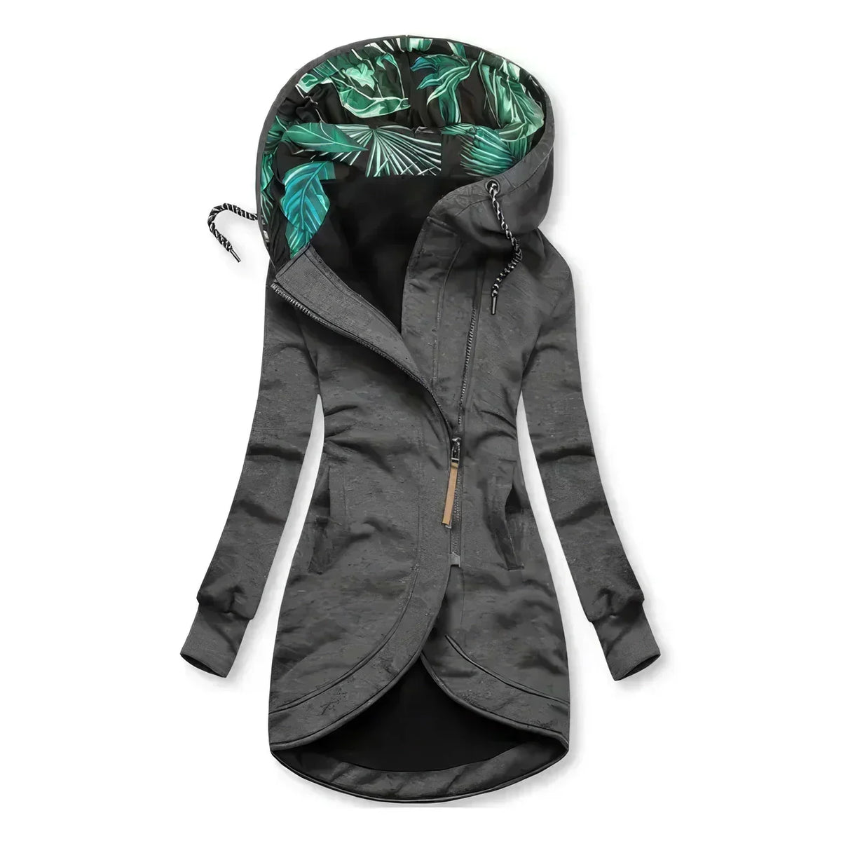 Waterproof Leaf Print Lined Hooded Jacket for Women 3