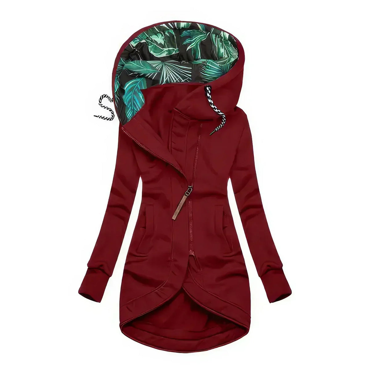Waterproof Leaf Print Lined Hooded Jacket for Women 2