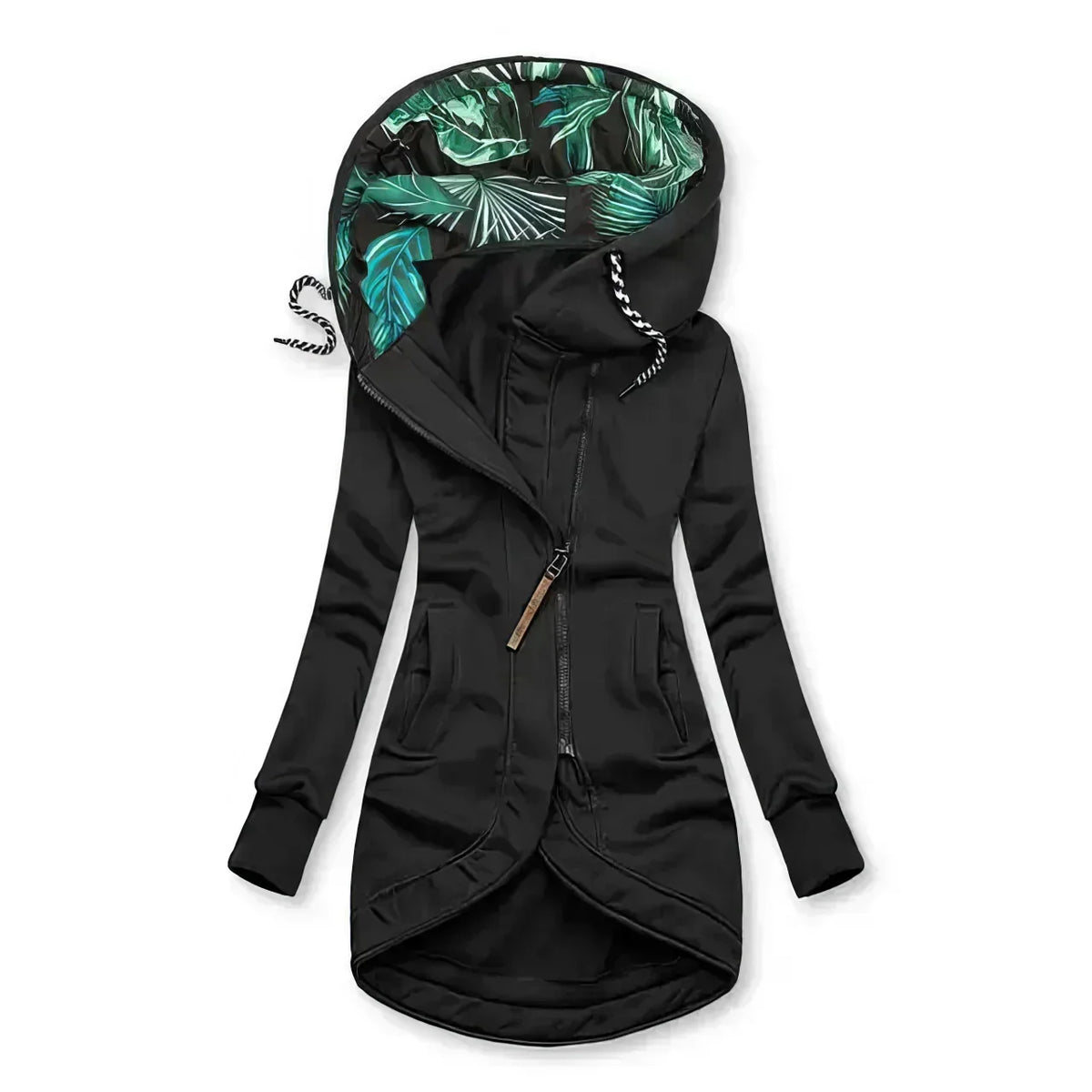 Waterproof Leaf Print Lined Hooded Jacket for Women 1