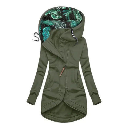 Waterproof Leaf Print Lined Hooded Jacket for Women 5