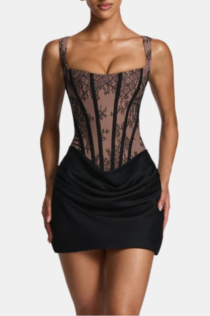 Adele Boned Bodice Square-Neck Mini Dress