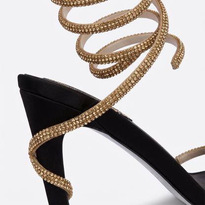 Astrid Rhinestone Ankle-Wrap Stiletto Heels
