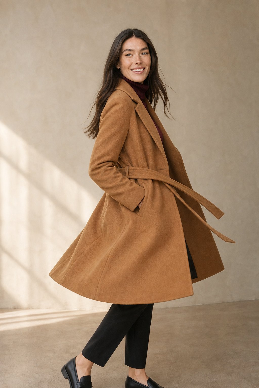 Belted Wool Midi Coat for Classic Women's Winter Layering - photo 1