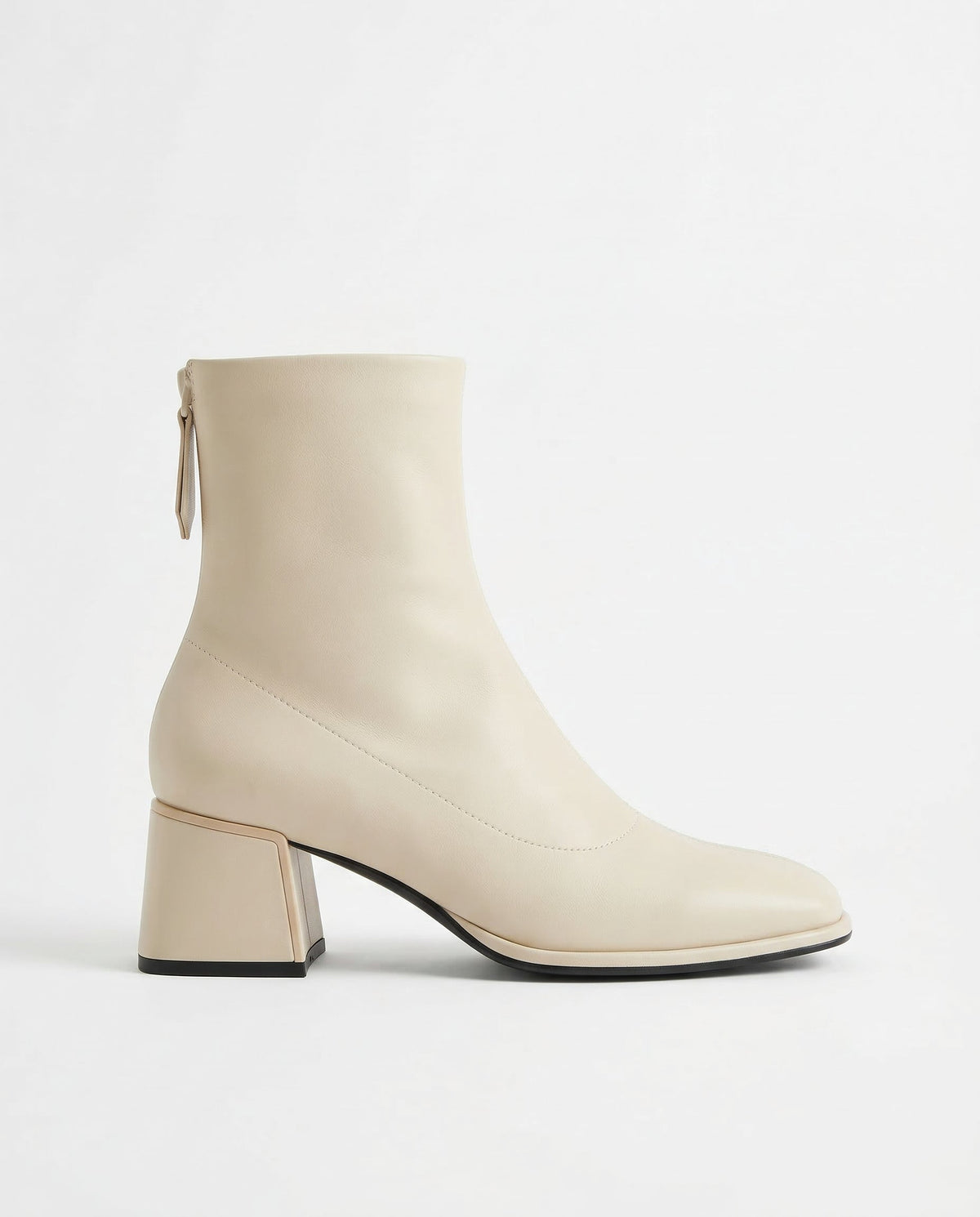 Block Heel Leather Ankle Boots with Back Zip Closure - photo 1