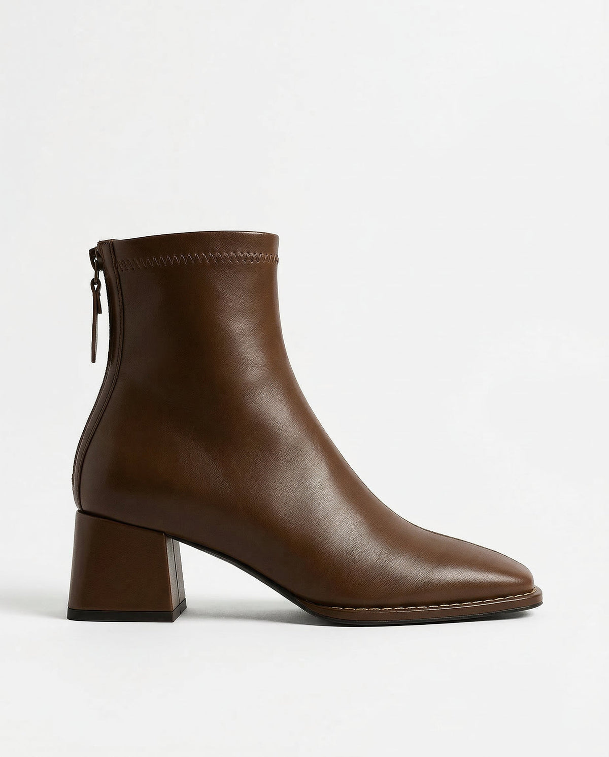 Block Heel Leather Ankle Boots with Back Zip Closure - photo 2