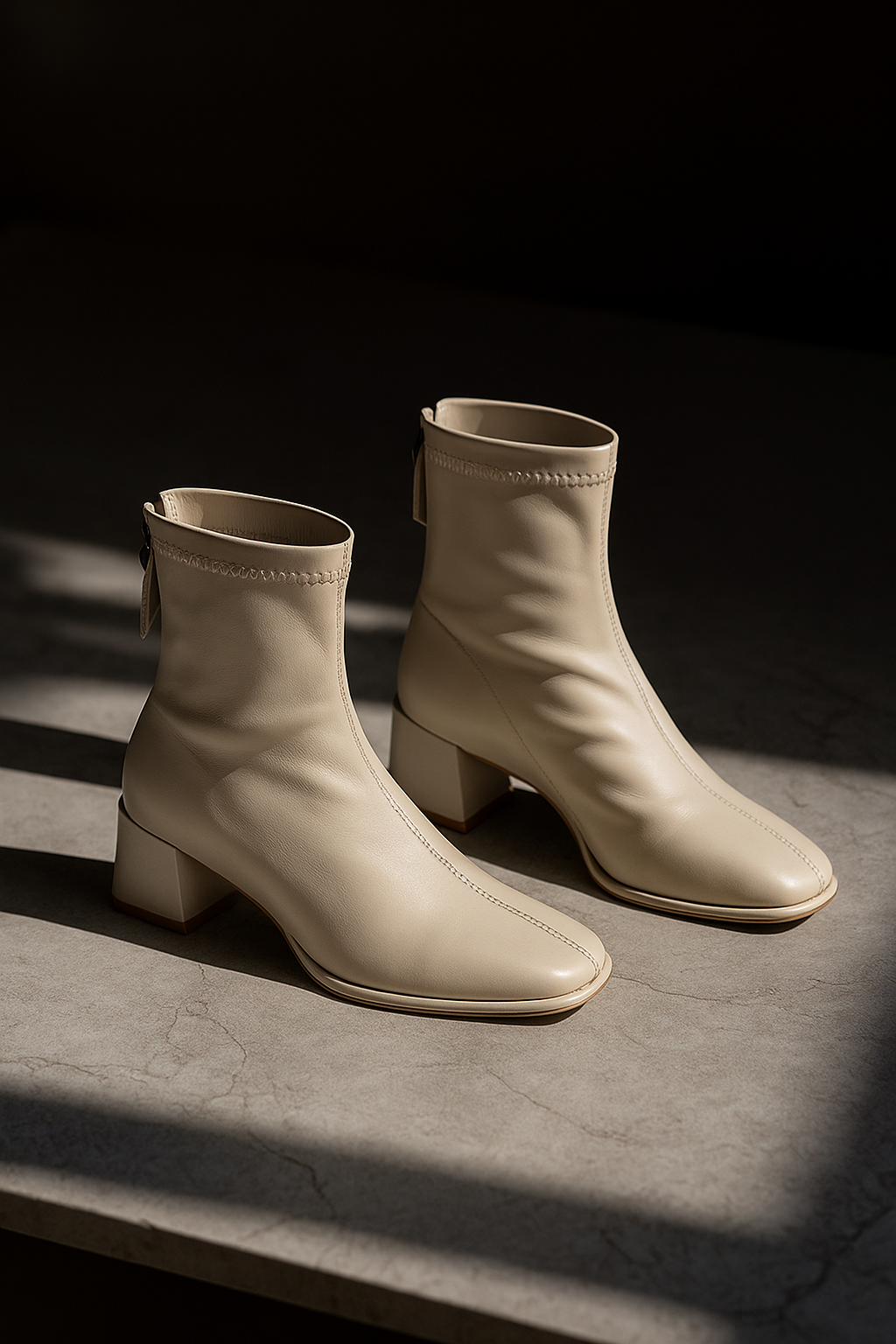 Block Heel Leather Ankle Boots with Back Zip Closure - photo 3