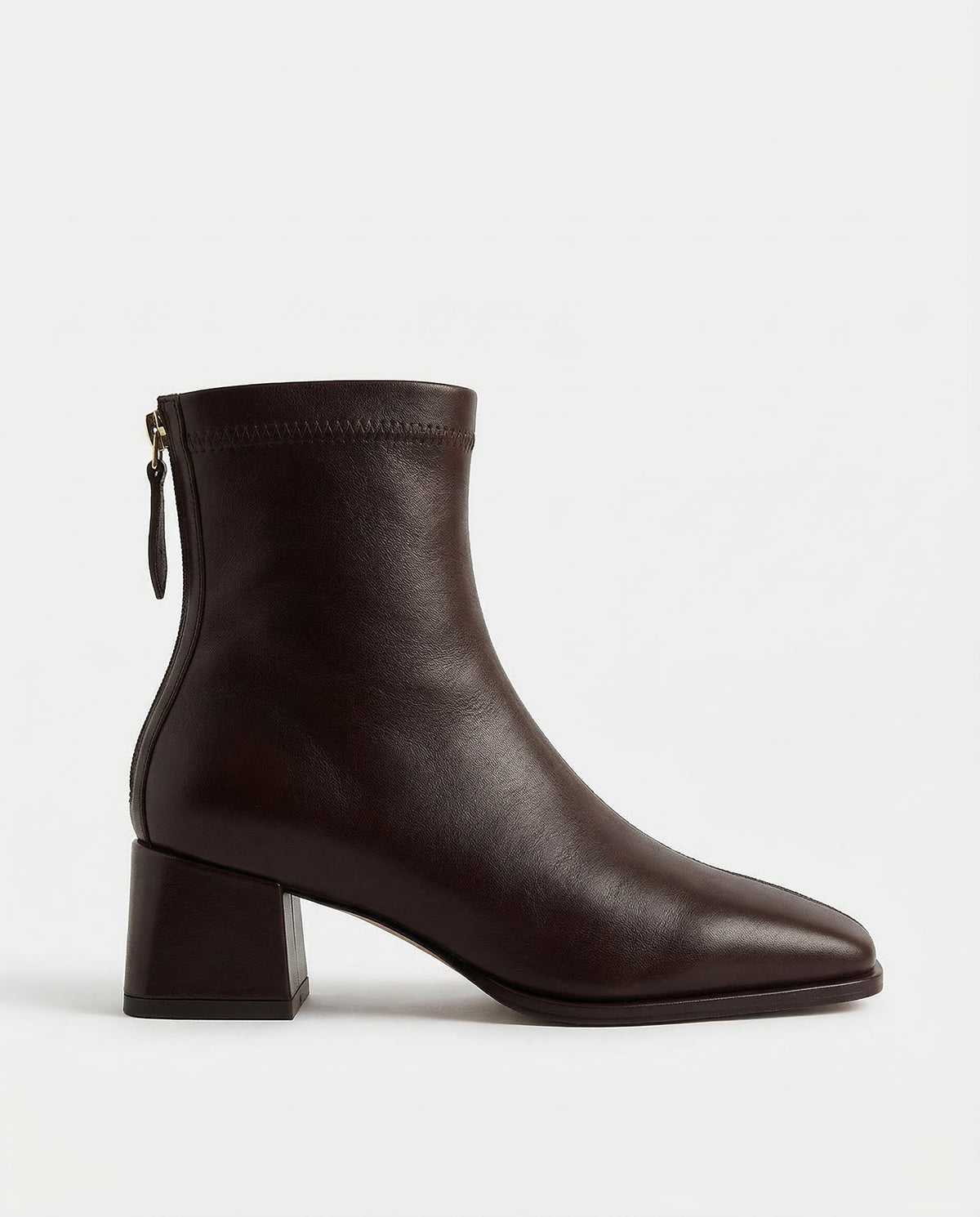 Block Heel Leather Ankle Boots with Back Zip Closure - photo 4