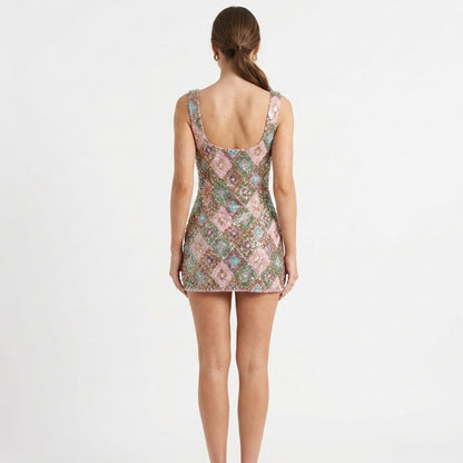 Bonnie Multicolour Sequin Square-Neck Mini Dress
