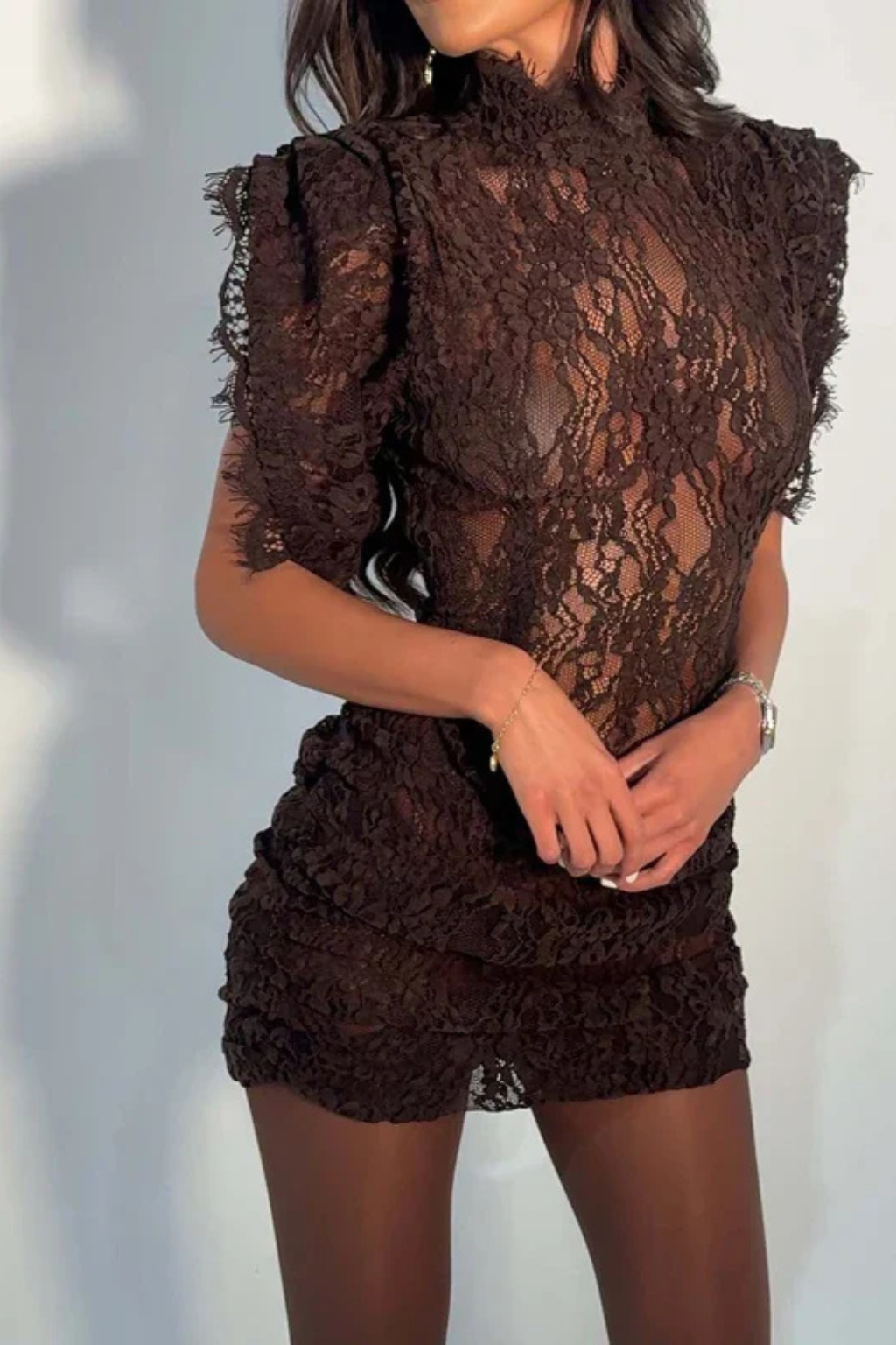 Briony Lace High-Neck Bodycon Mini Dress