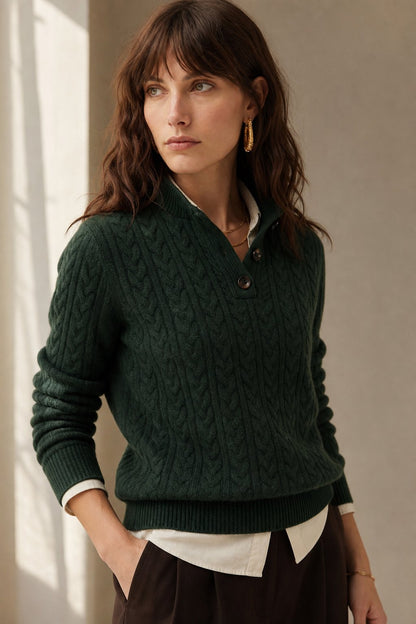 Cozy Cable-Knit Button-Up Sweater with Stand Collar - photo 6