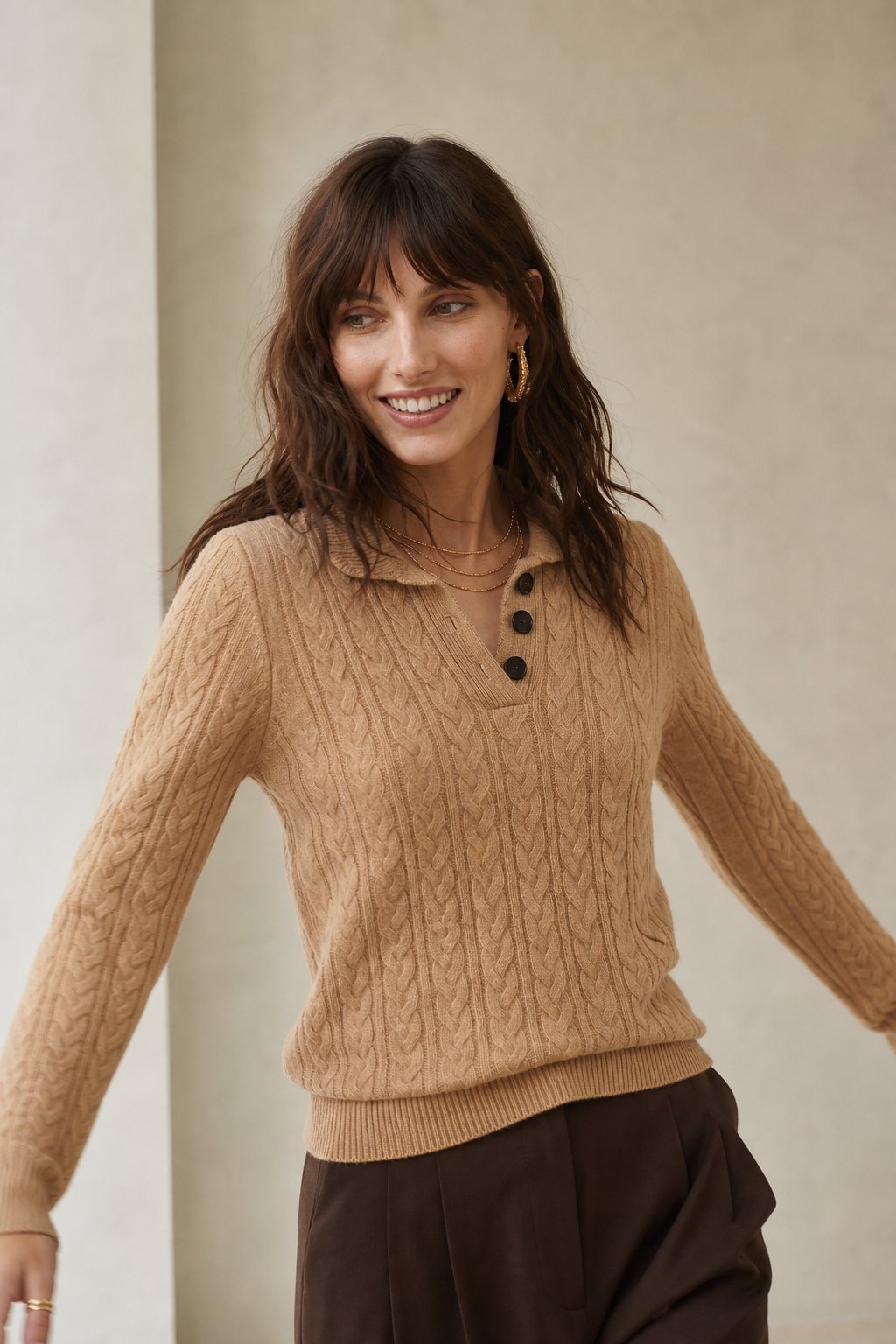 Cozy Cable-Knit Button-Up Sweater with Stand Collar - photo 7