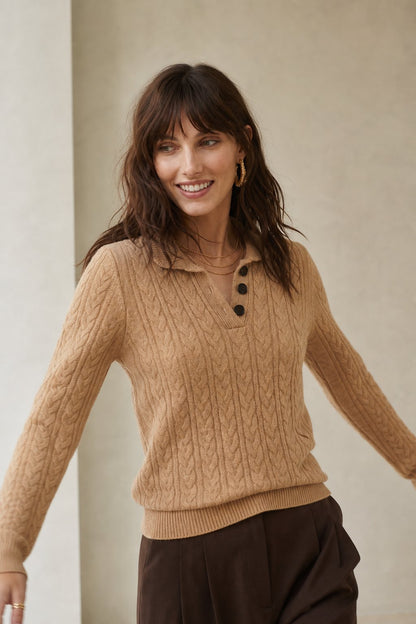Cozy Cable-Knit Button-Up Sweater with Stand Collar - photo 7