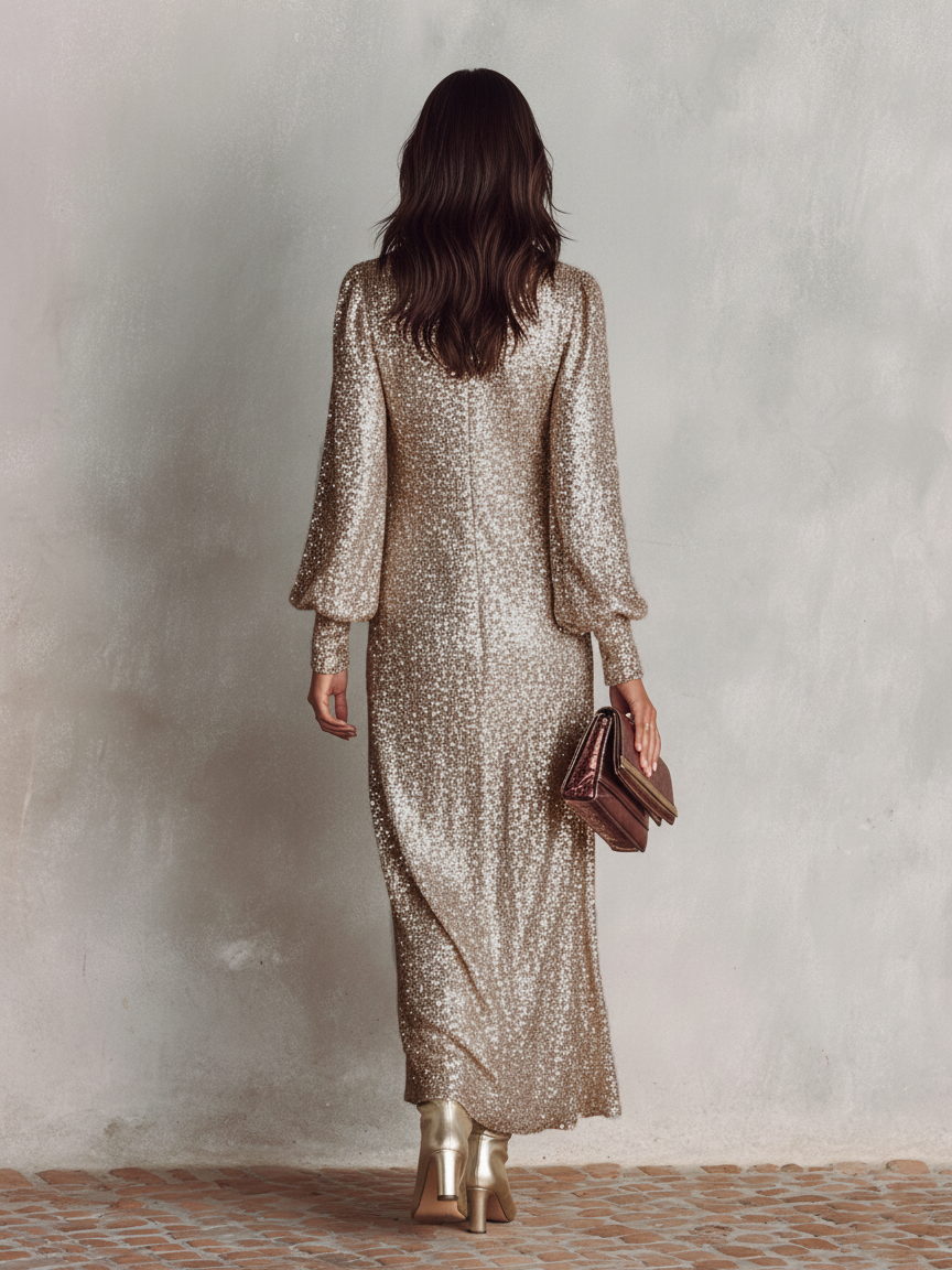 Calla Shimmer V-Neck Maxi Dress