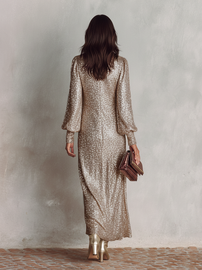 Calla Shimmer V-Neck Maxi Dress
