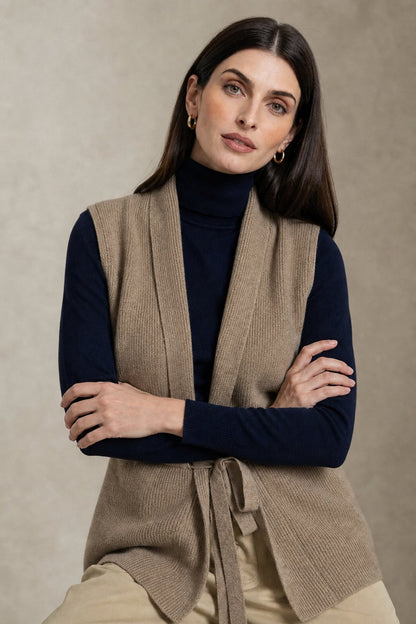 Cocoon Wool Blend Vest with Adjustable Waist Tie for Women - photo 2