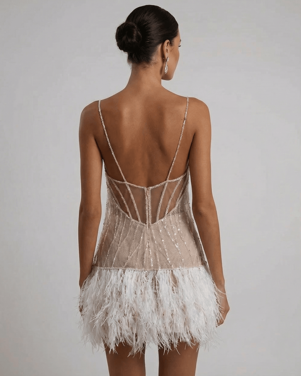 Cordelia Sequin Tulle Feather-Hem Mini Dress