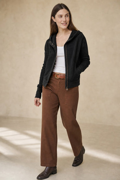 Cropped Waffle Knit Hoodie with Zip Closure for Women - photo 6
