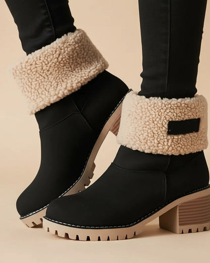 Cuffed Sherpa Ankle Boots with Block Heel for Women - photo 1