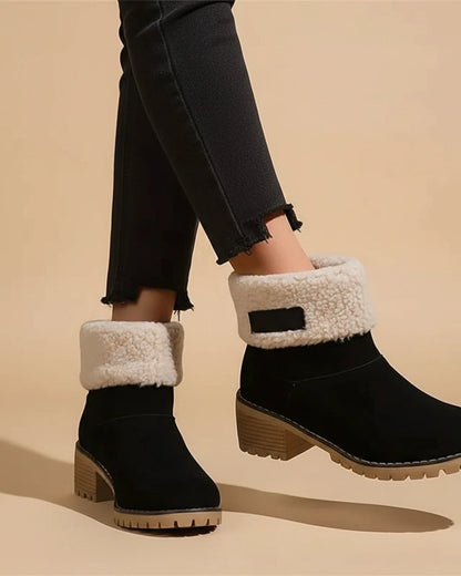 Cuffed Sherpa Ankle Boots with Block Heel for Women - photo 2
