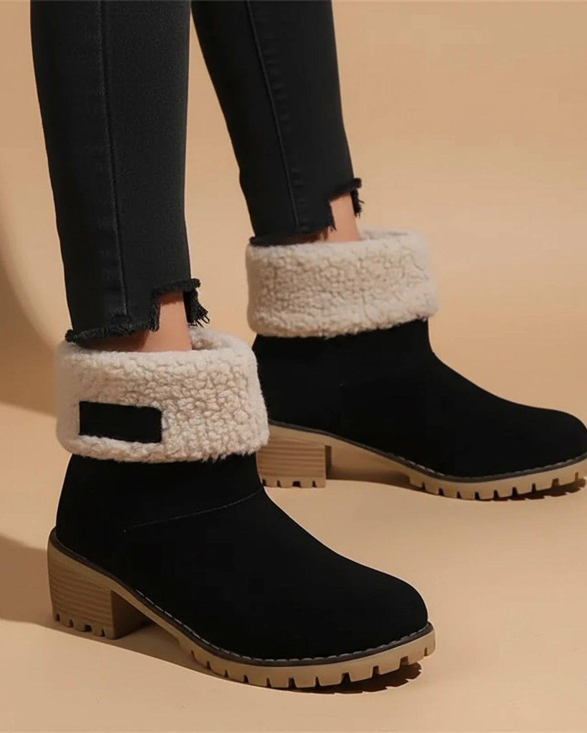 Cuffed Sherpa Ankle Boots with Block Heel for Women - photo 3