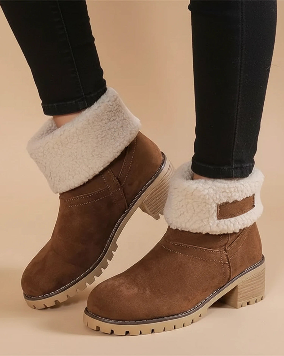 Cuffed Sherpa Ankle Boots with Block Heel for Women - photo 4