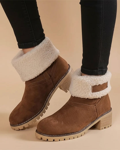 Cuffed Sherpa Ankle Boots with Block Heel for Women - photo 4
