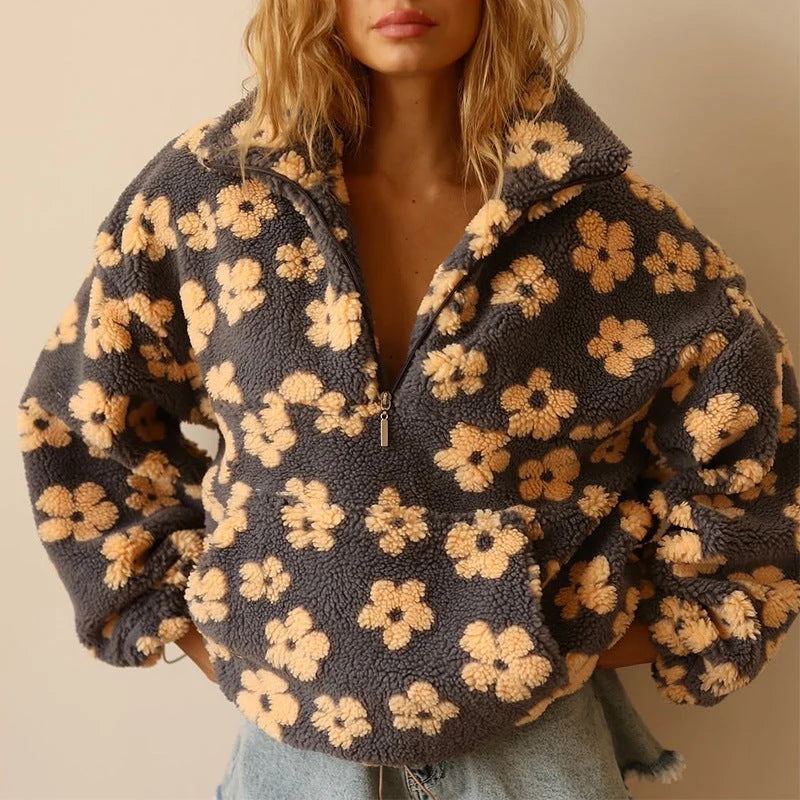 Daphne Floral Fleece Half-Zip Jumper