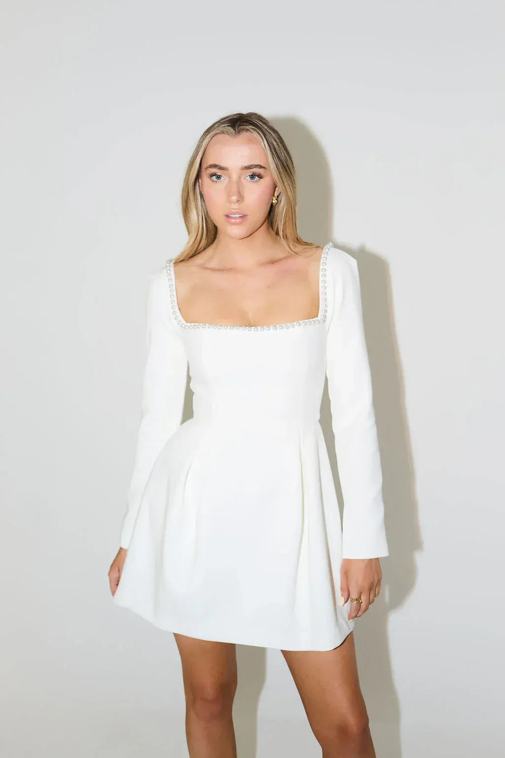 Diana Pearl-Trim Long-Sleeve Mini Dress