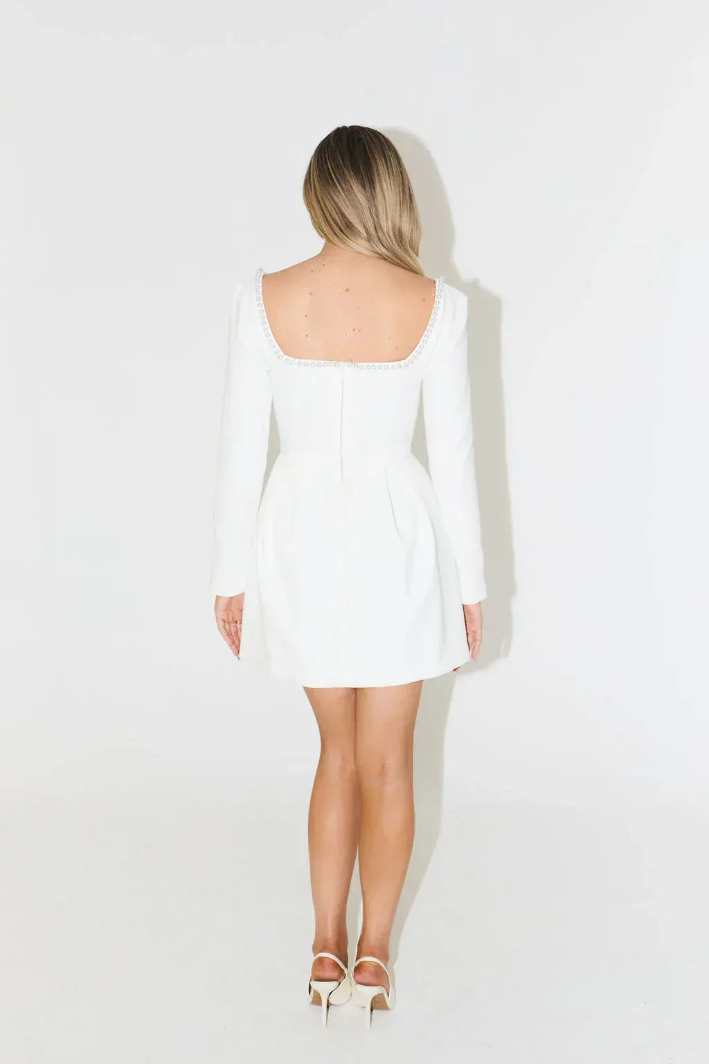 Diana Pearl-Trim Long-Sleeve Mini Dress