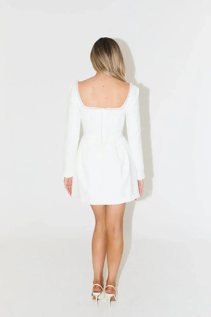 Diana Pearl-Trim Long-Sleeve Mini Dress