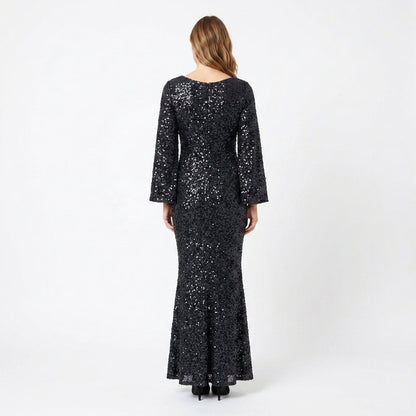 Dora Sequin Bell-Sleeve Mermaid Maxi Dress