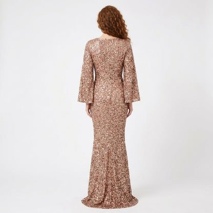 Dora Sequin Bell-Sleeve Mermaid Maxi Dress
