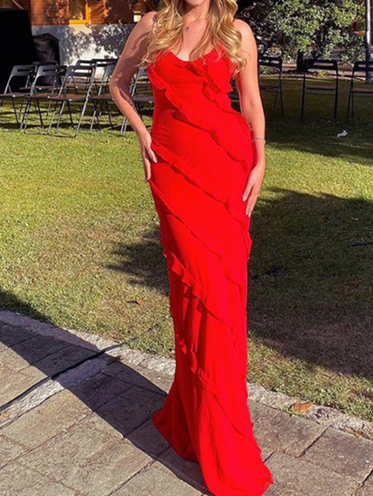Eliza Ruffle Long-Sleeve Maxi Dress