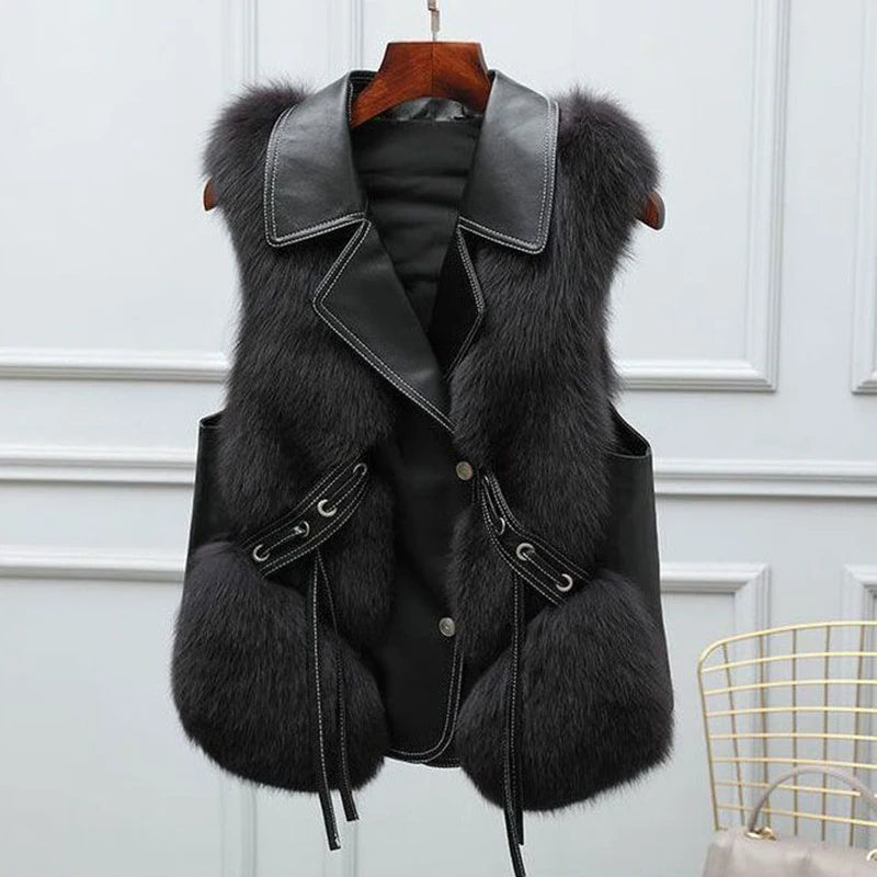 Empress Faux Fur Gilet with Adjustable Waist Ties for Women - photo 8