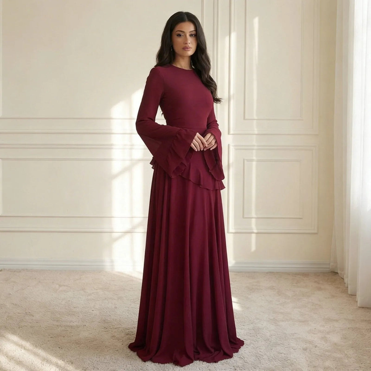 Flora Ruffle Long-Sleeve Maxi Dress