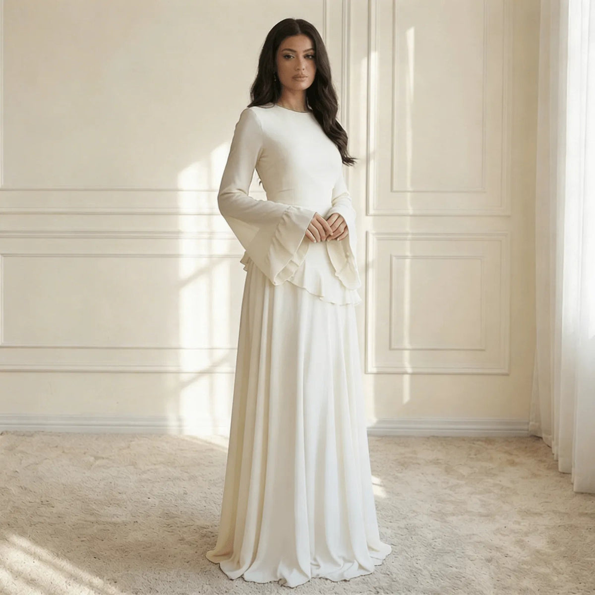 Flora Ruffle Long-Sleeve Maxi Dress
