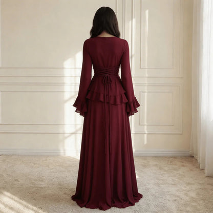 Flora Ruffle Long-Sleeve Maxi Dress