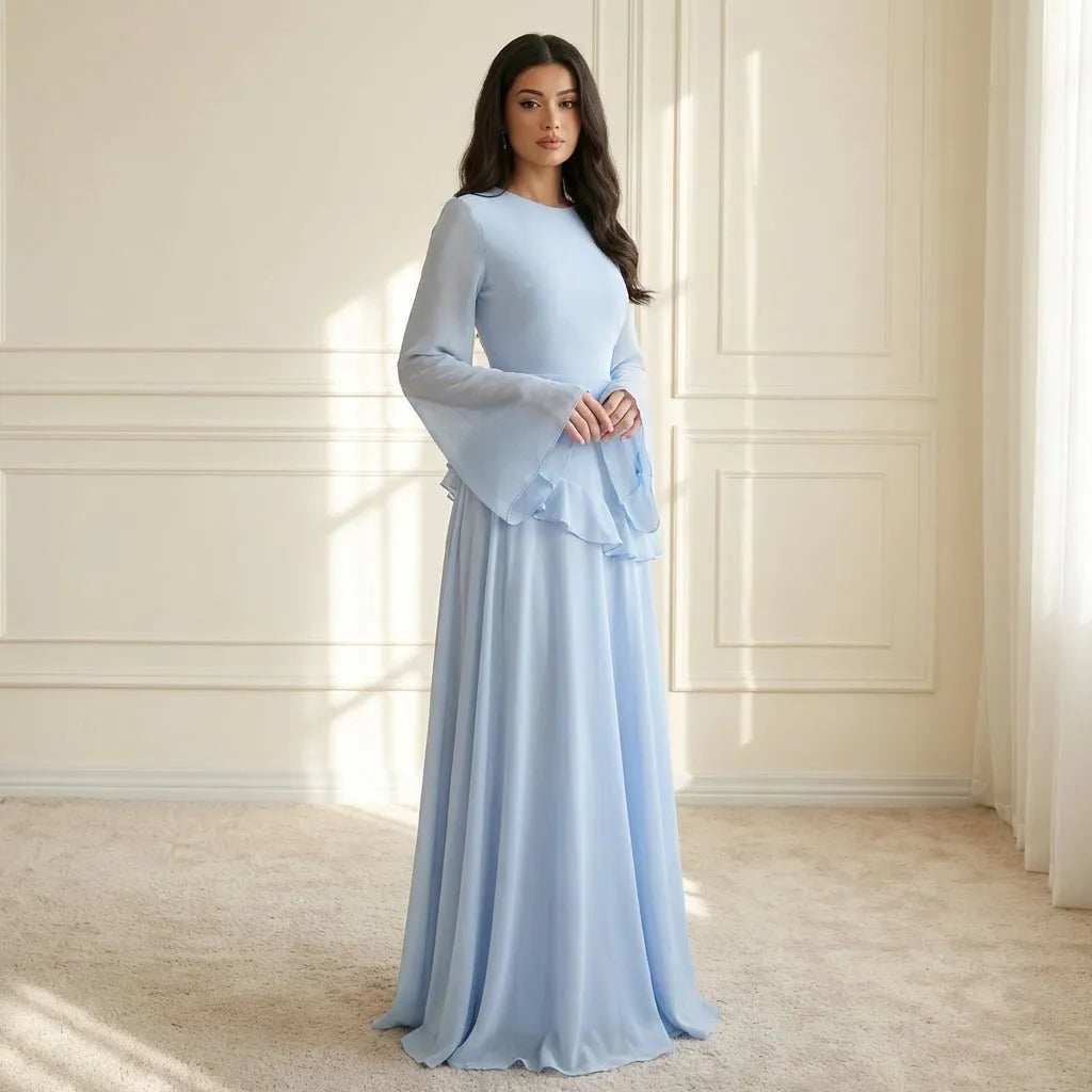 Flora Ruffle Long-Sleeve Maxi Dress