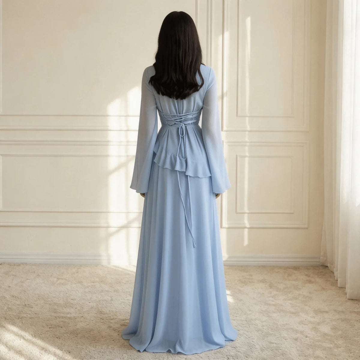 Flora Ruffle Long-Sleeve Maxi Dress