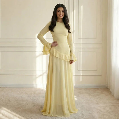 Flora Ruffle Long-Sleeve Maxi Dress