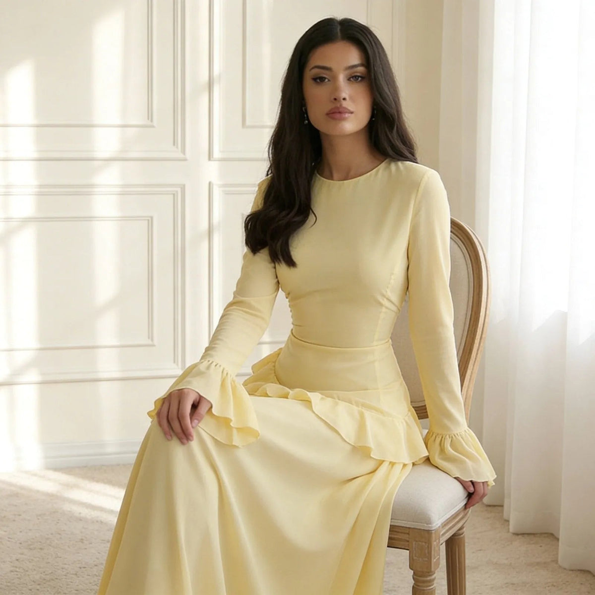 Flora Ruffle Long-Sleeve Maxi Dress